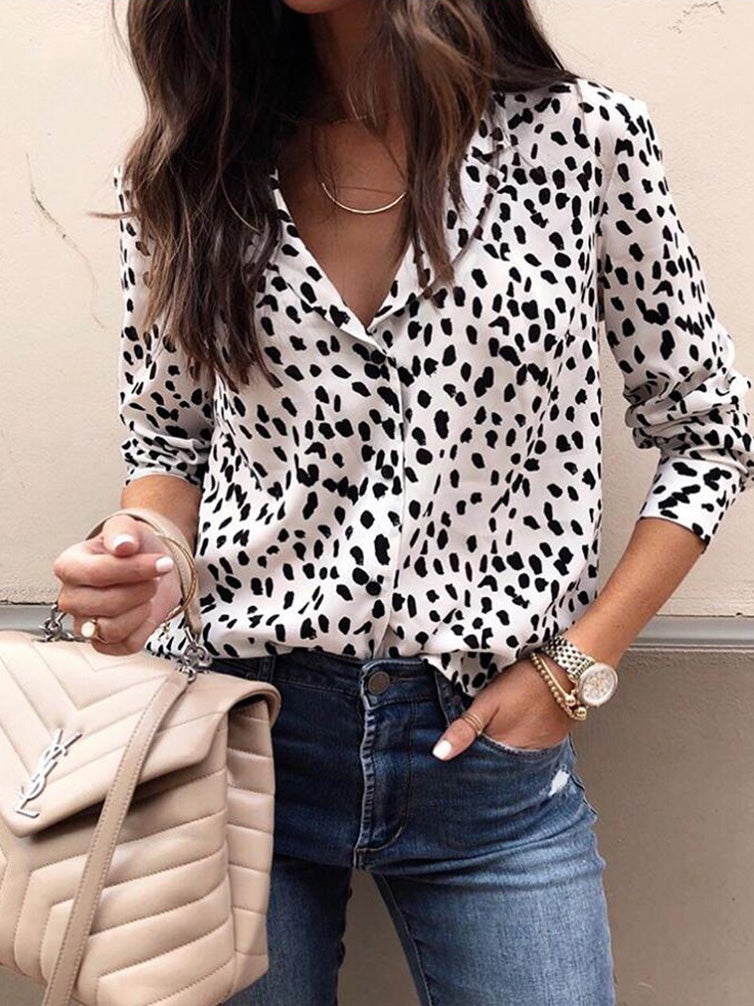 Blouses Leopard Print Button Long Sleeve Blouse - LuckyFash™