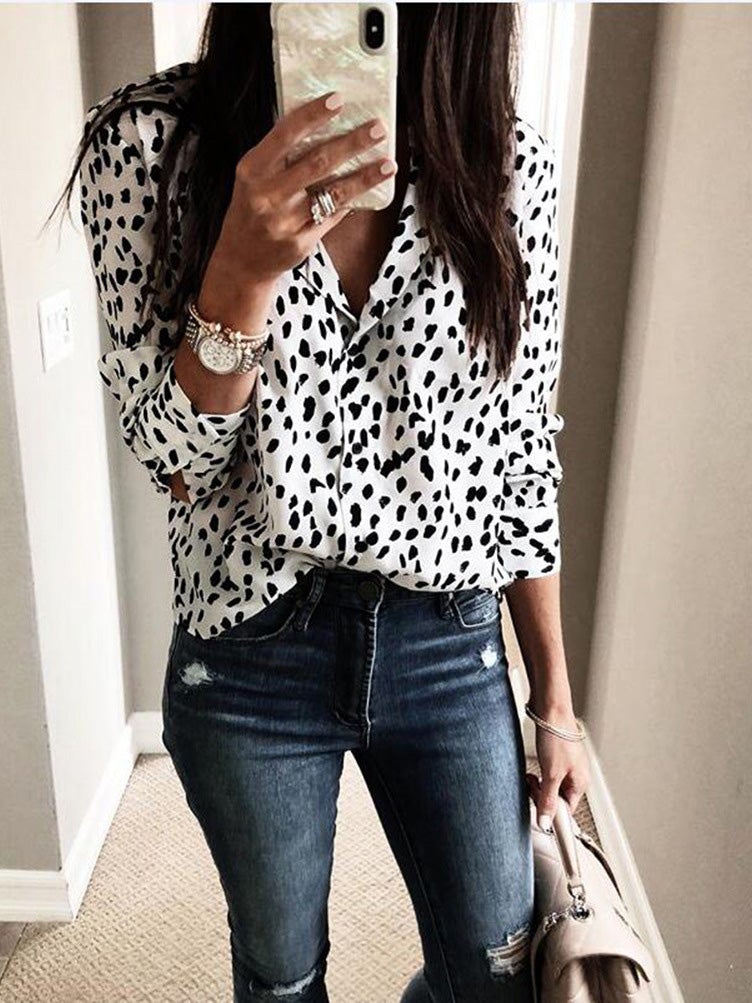 Blouses Leopard Print Button Long Sleeve Blouse - LuckyFash™