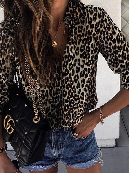 Blouses Leopard Print Button Long Sleeve Blouse - LuckyFash™