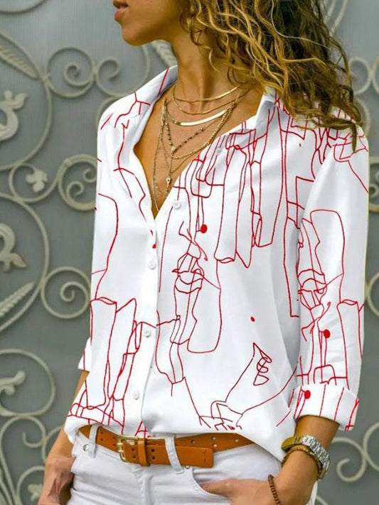 Women's Blouses Line Print Button Long Sleeve Blouse - LuckyFash™