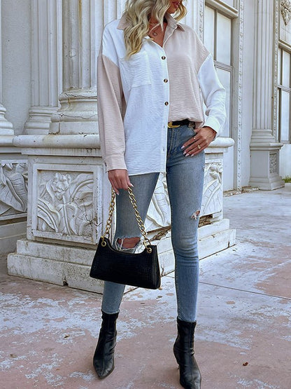 Blouses Long Sleeve Casual Color Matching Blouse - LuckyFash™