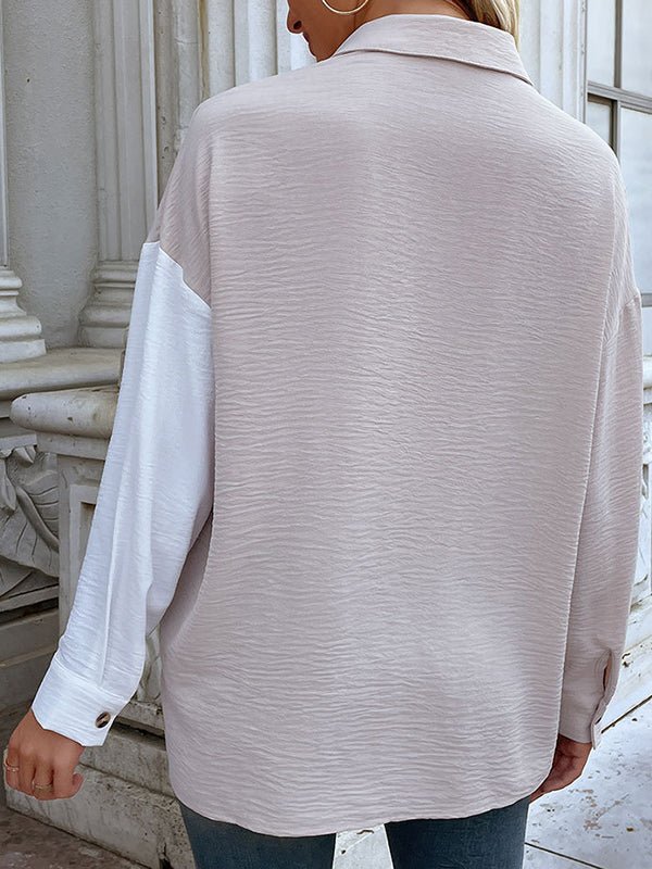 Blouses Long Sleeve Casual Color Matching Blouse - LuckyFash™