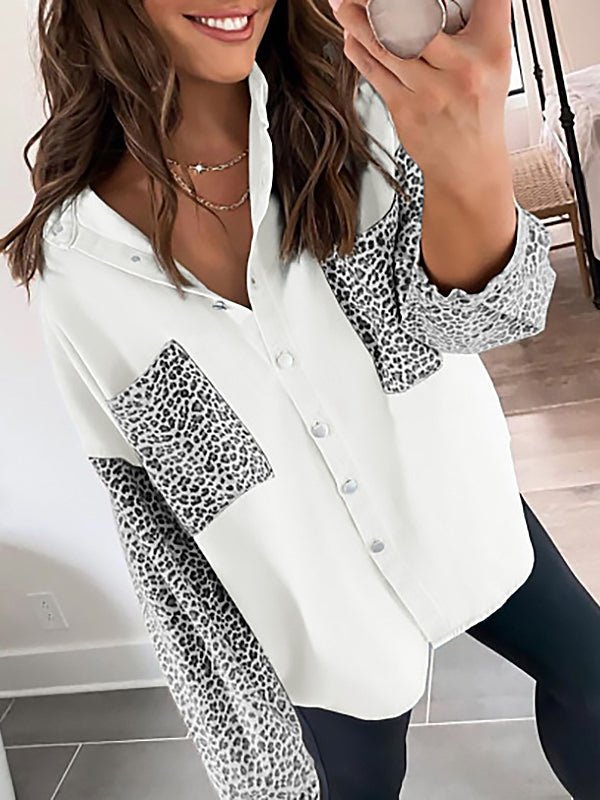 Blouses Long Sleeve Leopard Print Lapel  Blouse - LuckyFash™