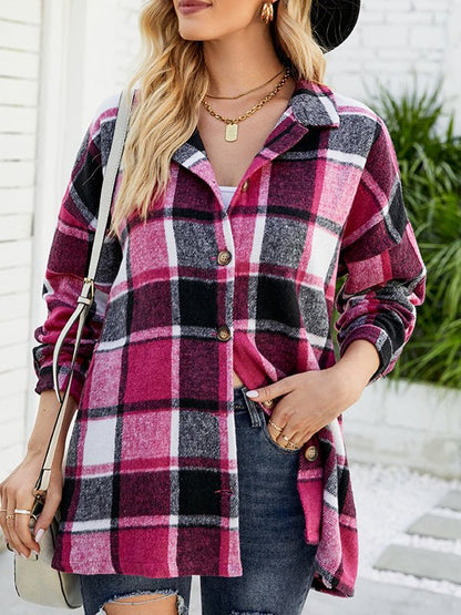 Blouses Long Sleeve Plaid Wool Medium Long  Blouse - LuckyFash™