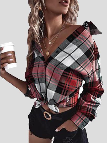 Women's Blouses Loose Button Long Sleeve Plaid Blouse - LuckyFash™