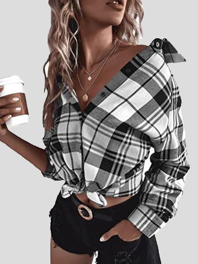 Women's Blouses Loose Button Long Sleeve Plaid Blouse - LuckyFash™