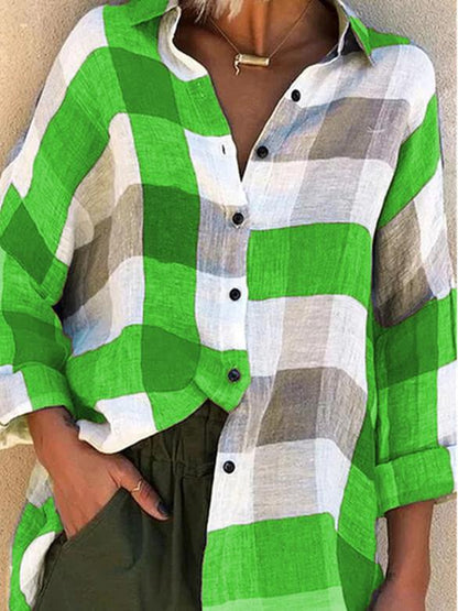 Women's Blouses Loose Check Print Button Long Sleeve Blouses - LuckyFash™