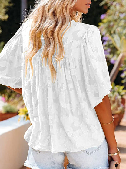 Blouses Loose Hollow Floral Short Sleeve Blouse - LuckyFash™