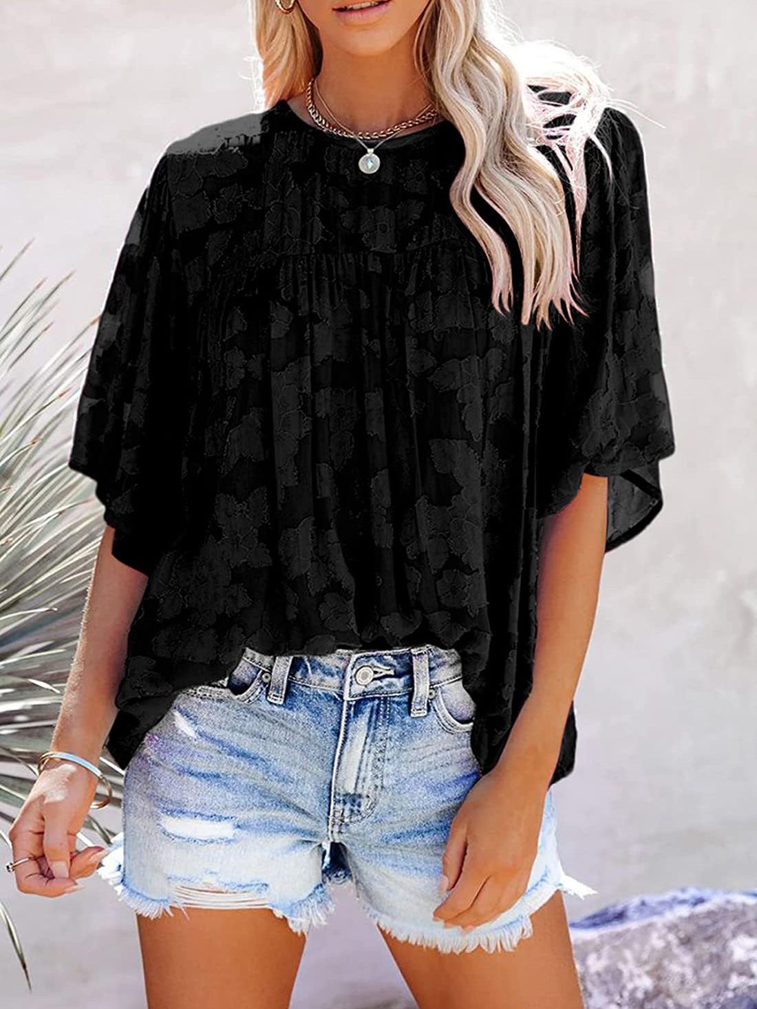 Blouses Loose Hollow Floral Short Sleeve Blouse - LuckyFash™