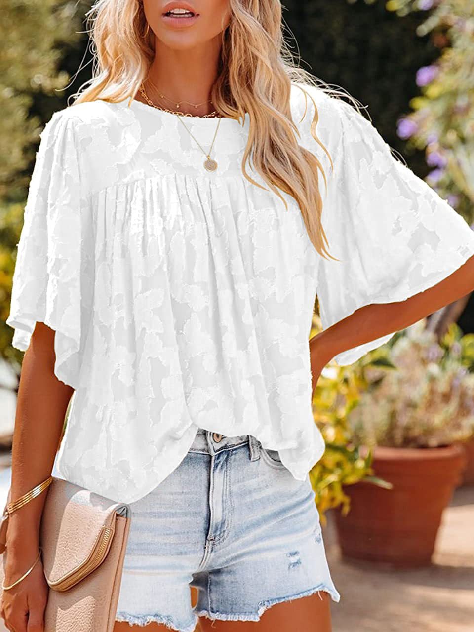 Blouses Loose Hollow Floral Short Sleeve Blouse - LuckyFash™