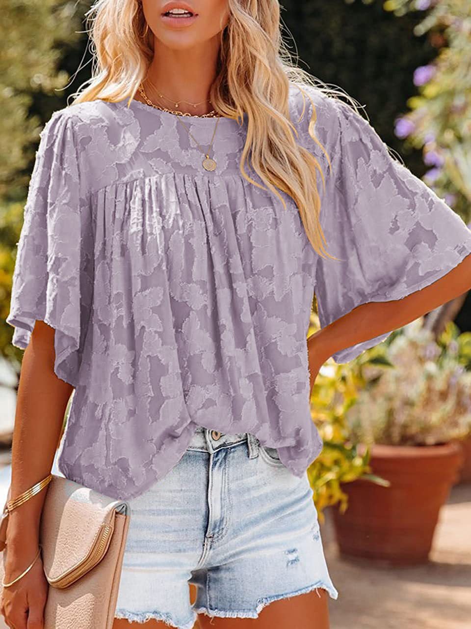 Blouses Loose Hollow Floral Short Sleeve Blouse - LuckyFash™