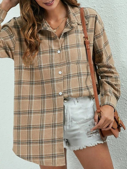 Women's Blouses Loose Lapel Long Sleeve Plaid Blouse - LuckyFash™