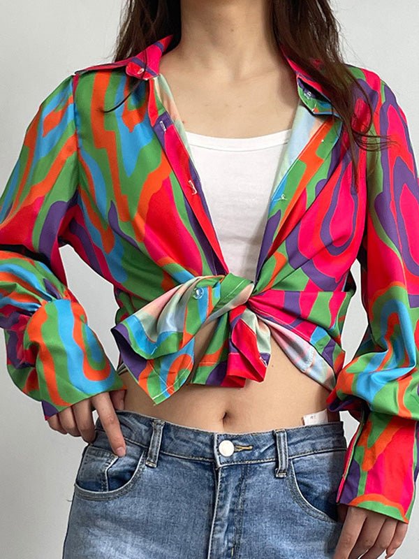 Women's Blouses Loose Print Button Balloon Sleeve Blouse - LuckyFash™