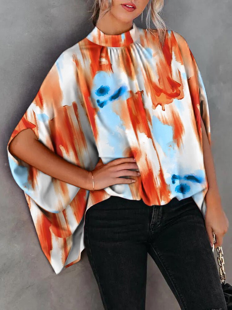 Women's Blouses Loose Print Slit Doll Sleeve Blouse - LuckyFash™