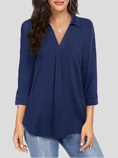 Women's Blouses Loose Pullover V-Neck 3/4 Sleeves Blouse - LuckyFash™