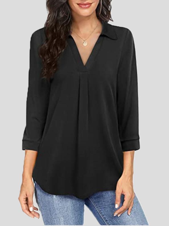 Women's Blouses Loose Pullover V-Neck 3/4 Sleeves Blouse - LuckyFash™