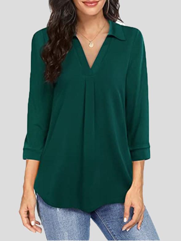 Women's Blouses Loose Pullover V-Neck 3/4 Sleeves Blouse - LuckyFash™