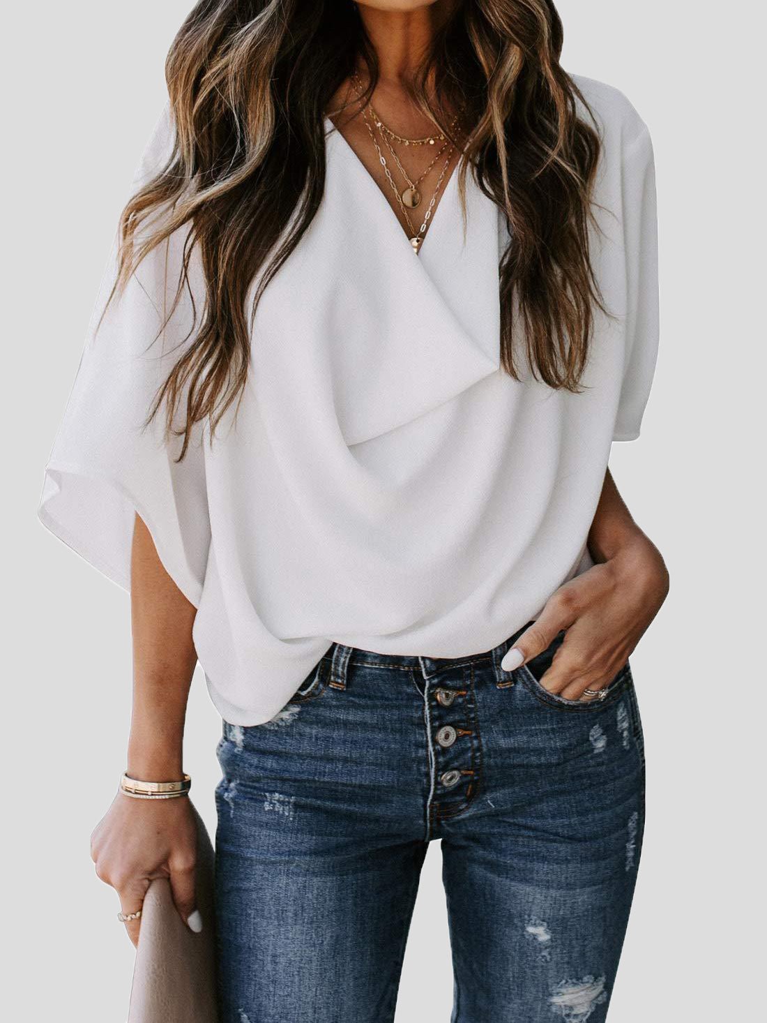 Women's Blouses Loose Solid Pile Collar Chiffon Blouse - LuckyFash™