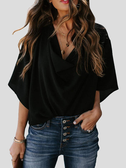 Women's Blouses Loose Solid Pile Collar Chiffon Blouse - LuckyFash™