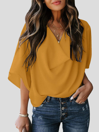 Women's Blouses Loose Solid Pile Collar Chiffon Blouse - LuckyFash™