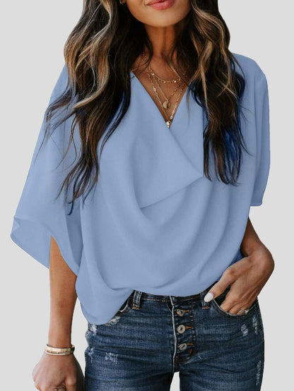 Women's Blouses Loose Solid Pile Collar Chiffon Blouse - LuckyFash™