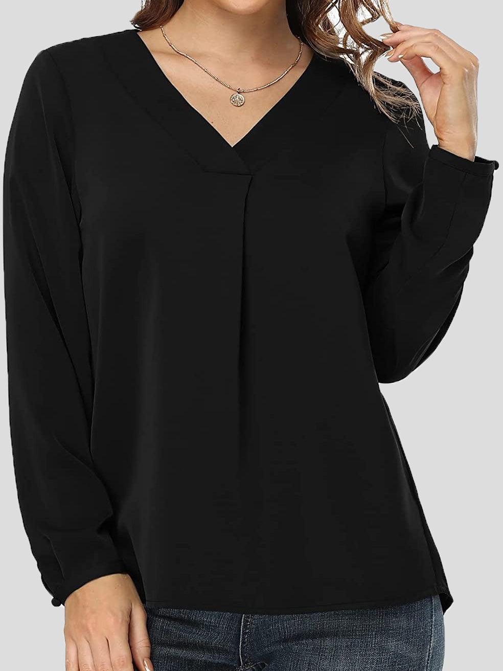 Women's Blouses Loose Solid V-Neck Long Sleeve Blouse - LuckyFash™