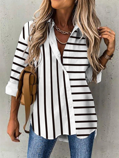 Women's Blouses Loose Striped Print Long Sleeve Blouse - LuckyFash™