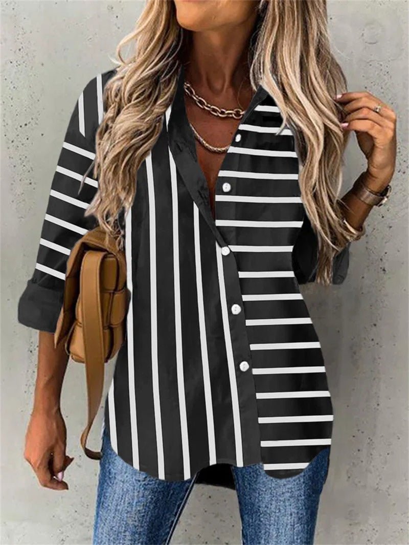 Women's Blouses Loose Striped Print Long Sleeve Blouse - LuckyFash™