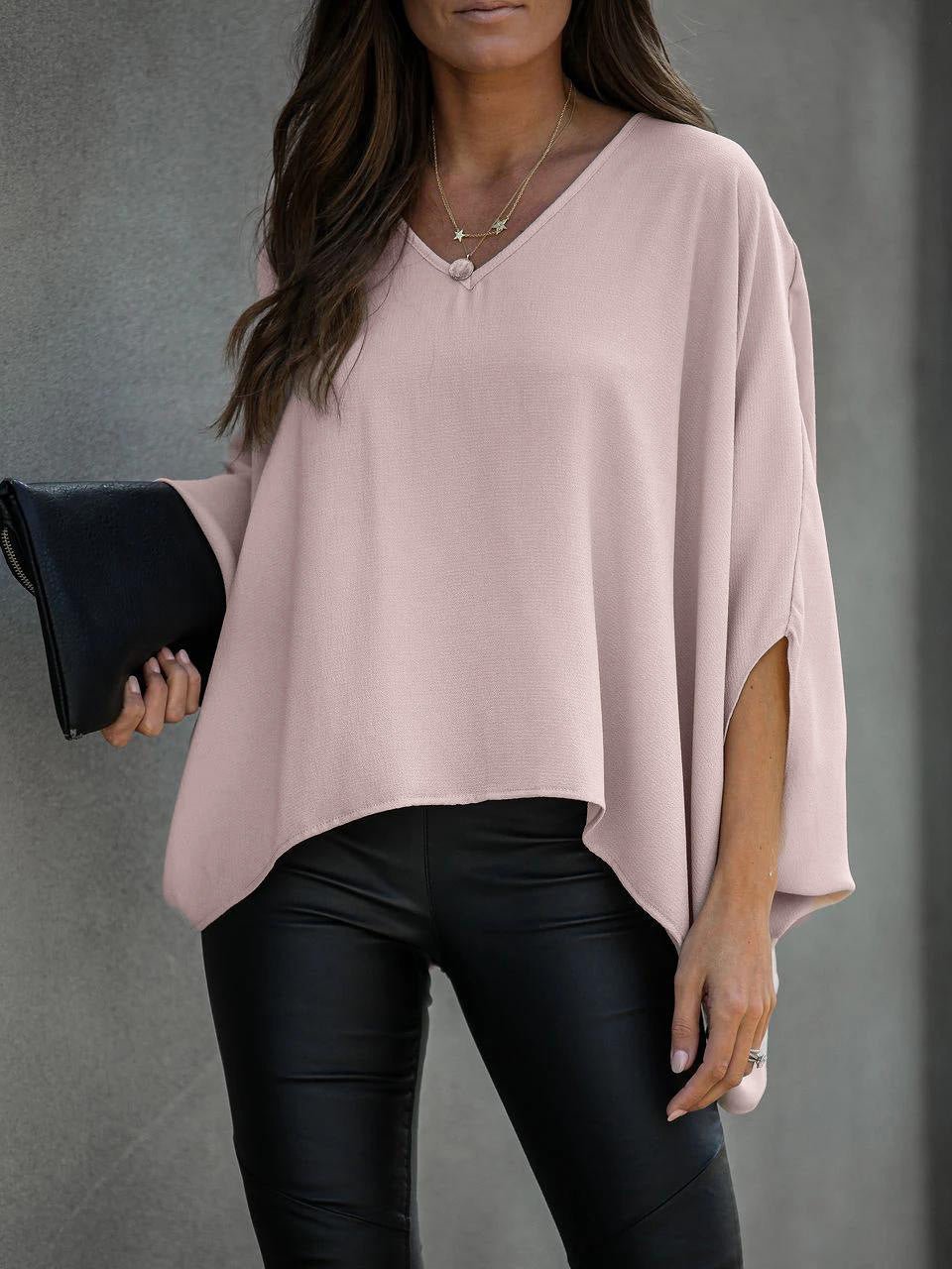 Women's Blouses Loose V-Neck Dolman Sleeve Chiffon Blouse - LuckyFash™