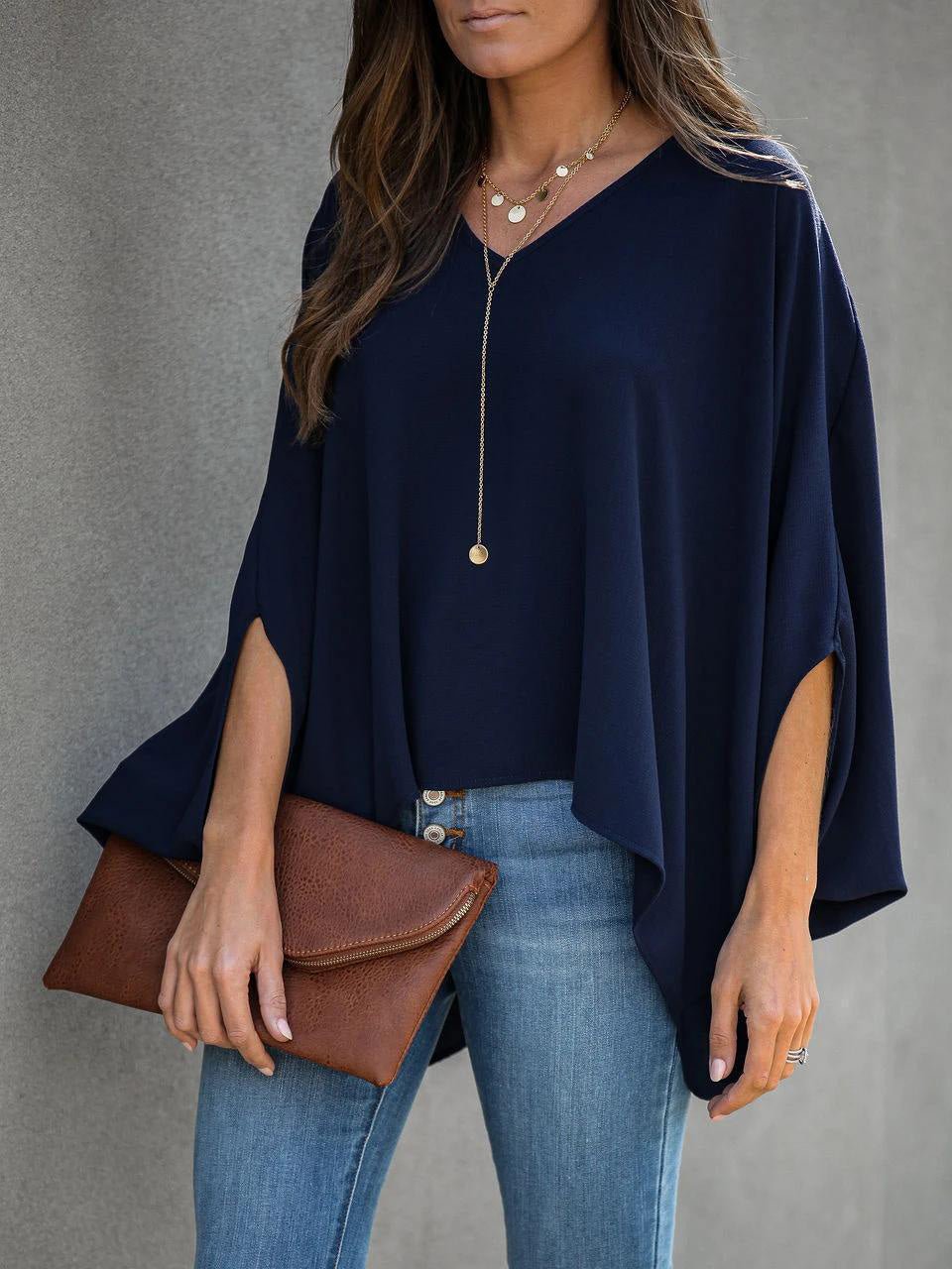 Women's Blouses Loose V-Neck Dolman Sleeve Chiffon Blouse - LuckyFash™