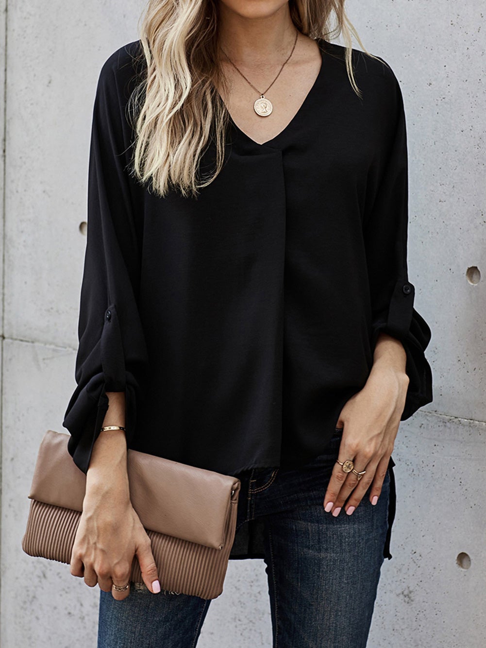 Women's Blouses Loose V-Neck Irregular Long Sleeves Blouse - LuckyFash™