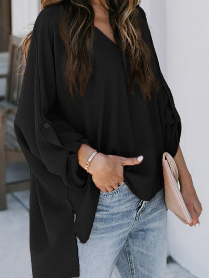 Women's Blouses Loose V-Neck Irregular Long Sleeves Blouse - LuckyFash™