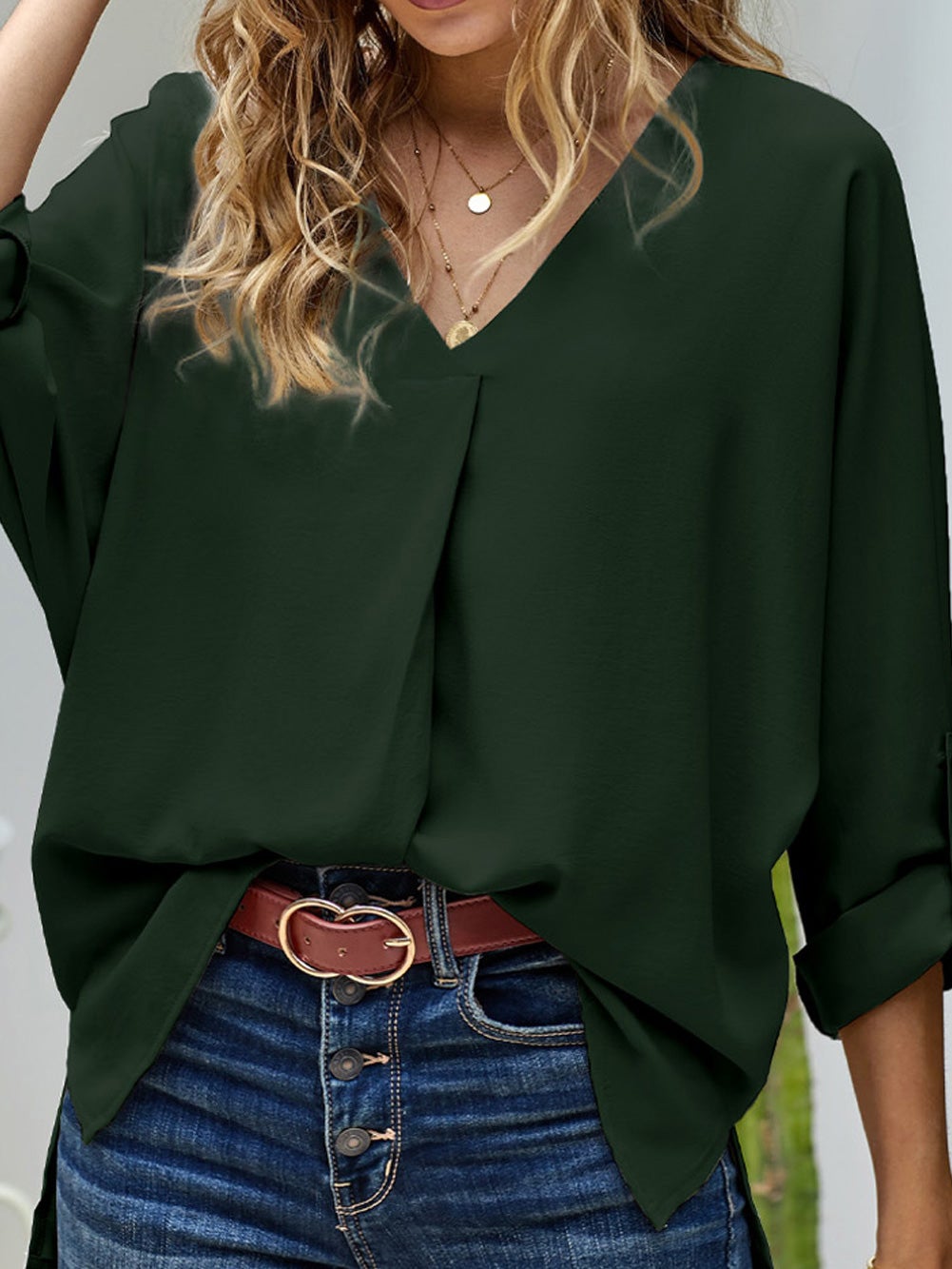 Women's Blouses Loose V-Neck Irregular Long Sleeves Blouse - LuckyFash™