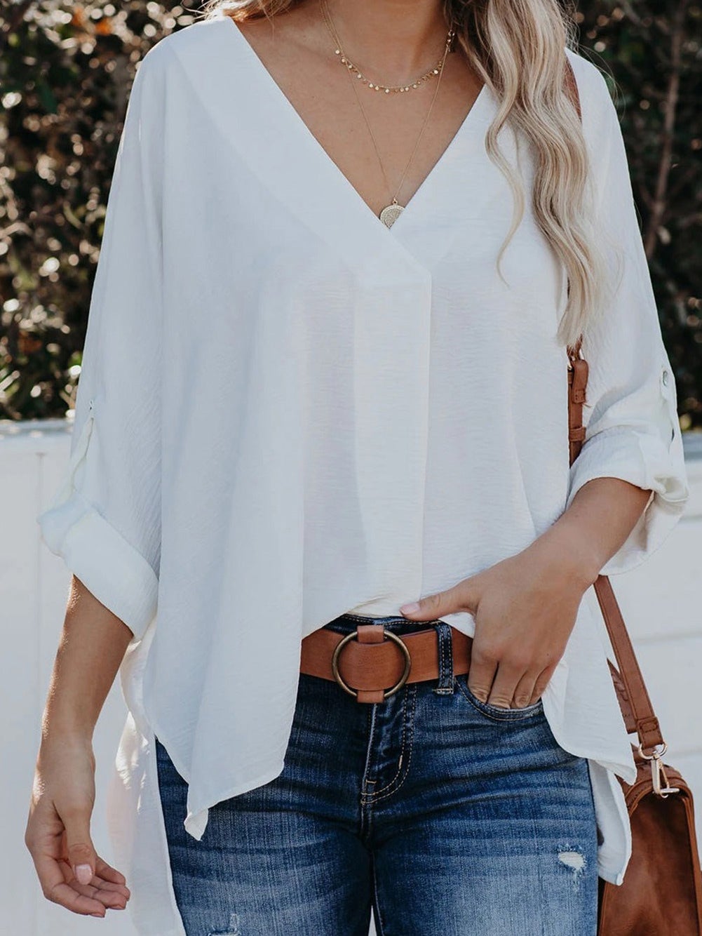 Women's Blouses Loose V-Neck Irregular Long Sleeves Blouse - LuckyFash™