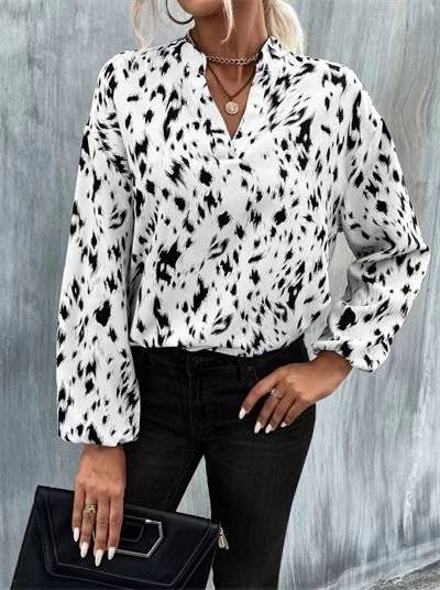 Blouses Loose V-Neck Printed Long Sleeve Blouse - LuckyFash™