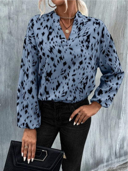 Blouses Loose V-Neck Printed Long Sleeve Blouse - LuckyFash™