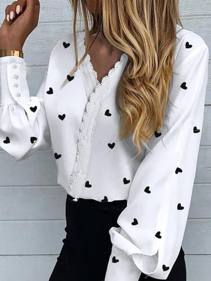 Women's Blouses Love Print Lantern Long Sleeve Blouses - LuckyFash™