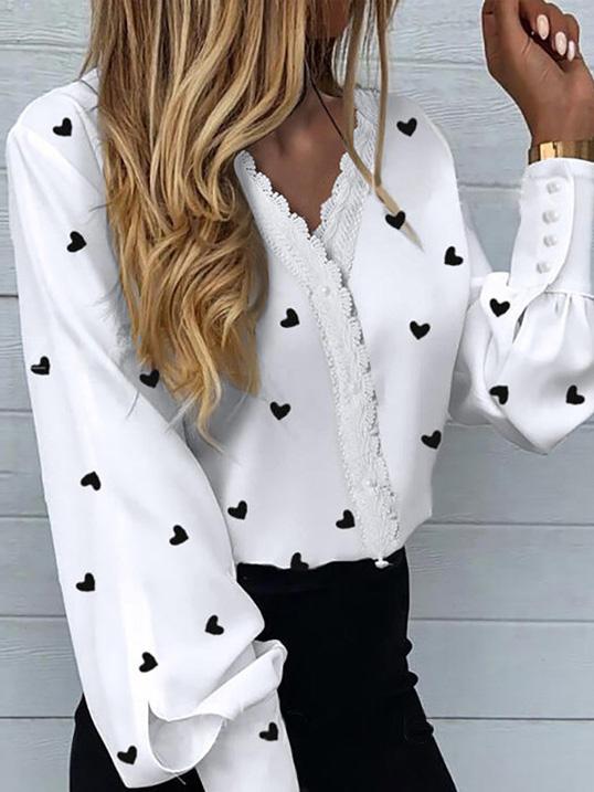 Women's Blouses Love Print Lantern Long Sleeve Blouses - LuckyFash™