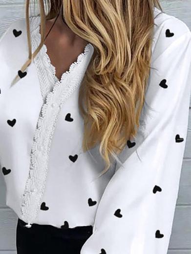 Women's Blouses Love Print Lantern Long Sleeve Blouses - LuckyFash™