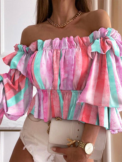 Women's Blouses Off-Shoulder Printed Ruched Blouses - LuckyFash™