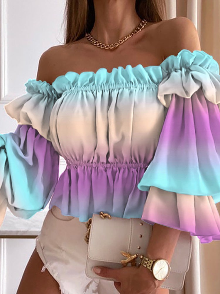 Women's Blouses Off-Shoulder Printed Ruched Blouses - LuckyFash™