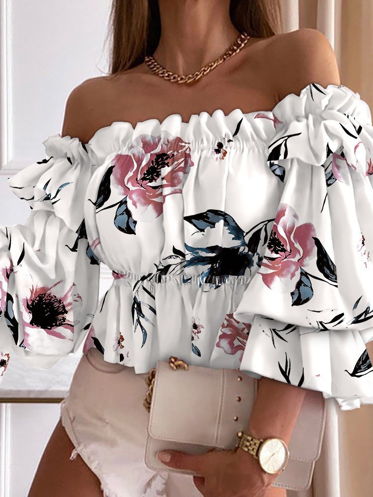 Women's Blouses Off-Shoulder Printed Ruched Blouses - LuckyFash™