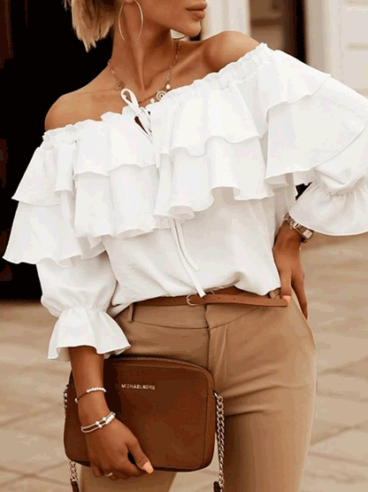 Blouses Off-Shoulder Ruffle Long Sleeve Blouse - LuckyFash™