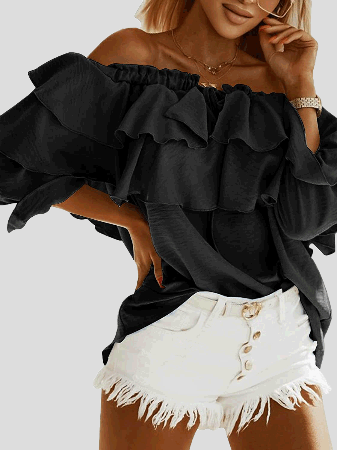 Blouses Off-Shoulder Ruffle Long Sleeve Blouse - LuckyFash™