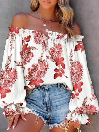 Women's Blouses One-Shoulder Flared Sleeve Lace Up Blouses - LuckyFash™