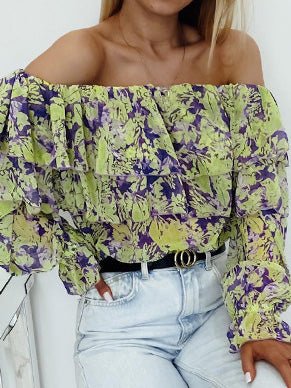 Women's Blouses One-Shoulder Print Long Sleeve Chiffon Blouses - LuckyFash™