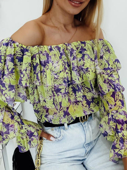 Women's Blouses One-Shoulder Print Long Sleeve Chiffon Blouses - LuckyFash™