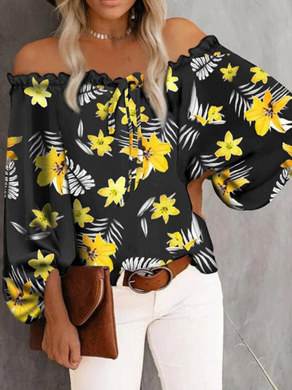 Women's Blouses One-Shoulder Print Off Shoulder Long Sleeve Blouse - LuckyFash™