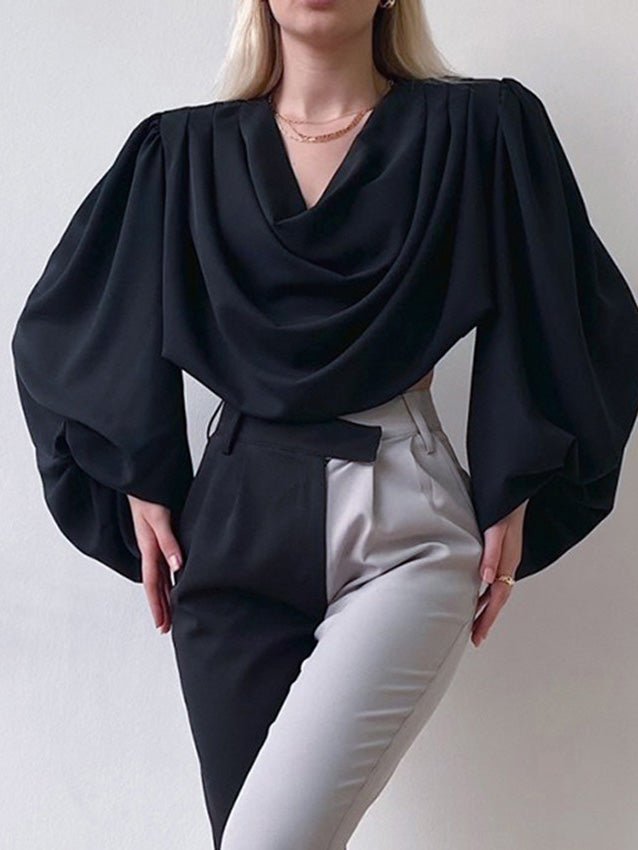 Women's Blouses Pile Neck Satin Long Sleeve Blouse - LuckyFash™