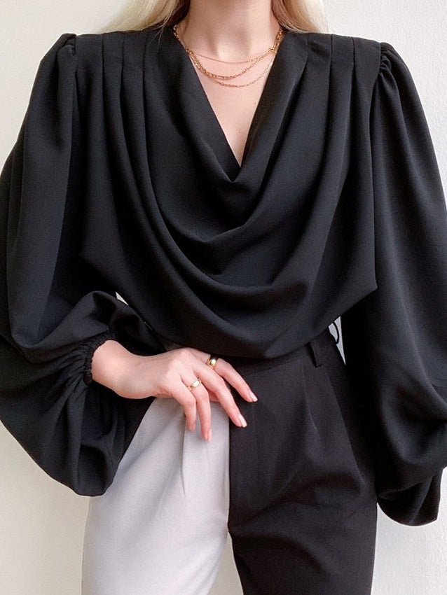 Women's Blouses Pile Neck Satin Long Sleeve Blouse - LuckyFash™